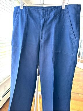 GAP Women’s Navy Pants - Classic Straight Fit, Wide Leg, Cropped, Cotton Linen